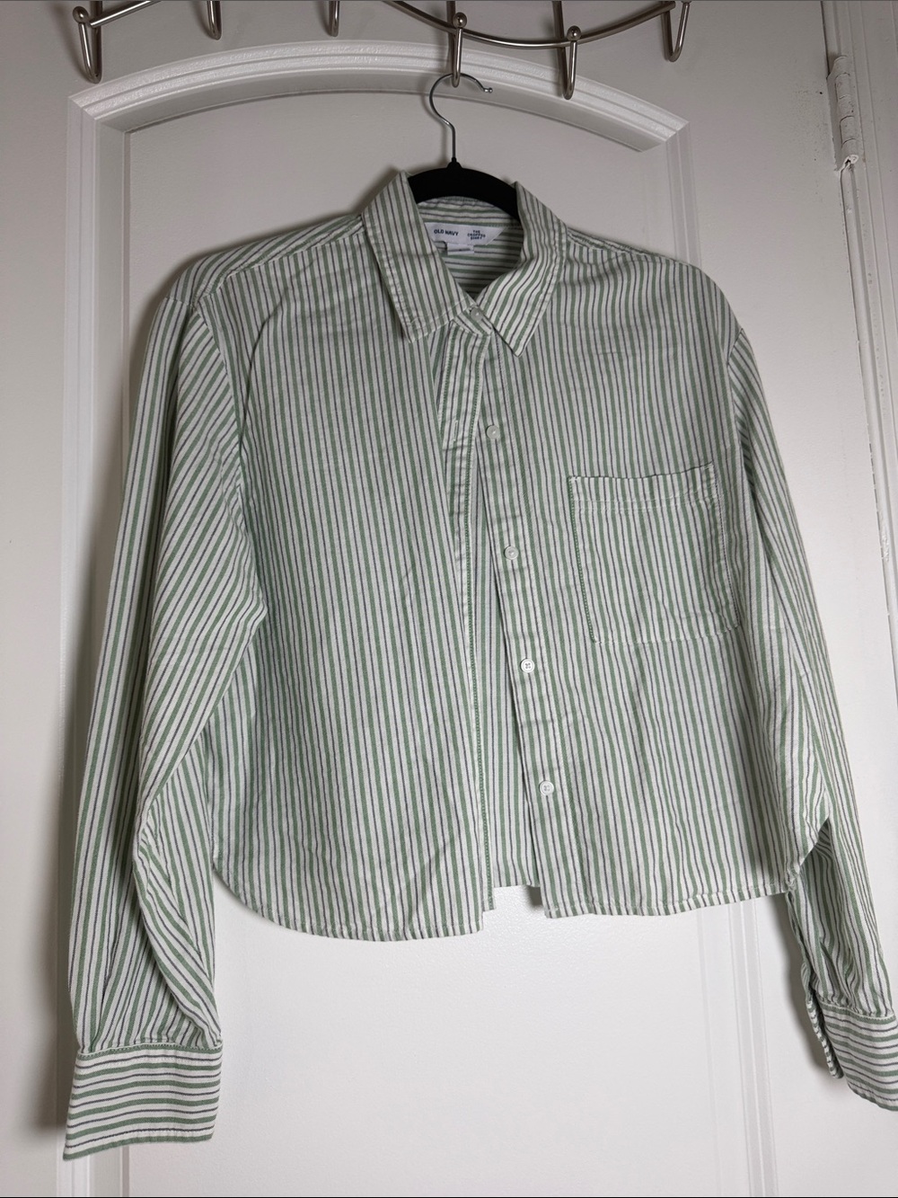 Old Navy Green and White Striped Button-Down Shirt